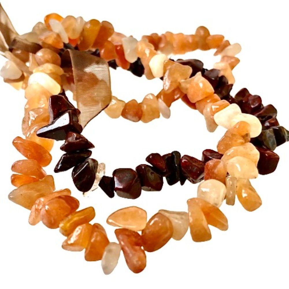 Gemstone Stretch Bracelet Genuine Peach Aventurine + Poppy Jasper lot of 3 NEW